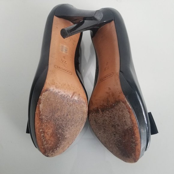 COACH Starla Patent Leather Black High Heels 7.5 B Platform Stiletto Peep Toe - Picture 8 of 9
